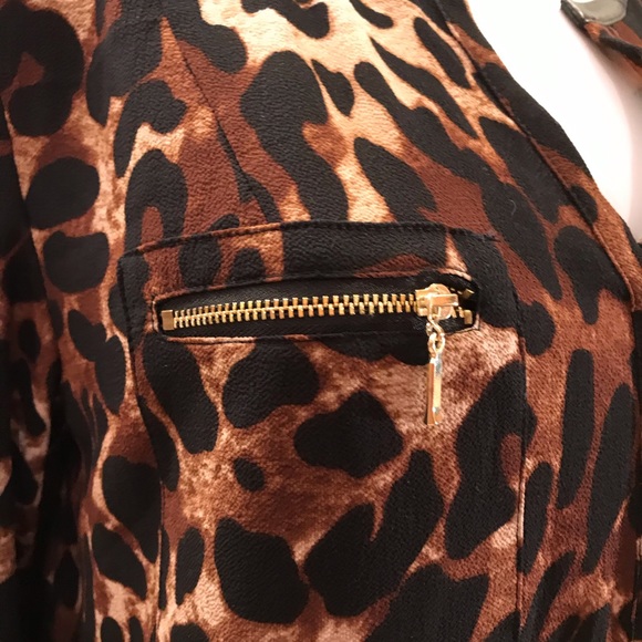 Rafaella Animal Print Tunic Top Womens Size Large Brown Black Faux Leather Trim - Picture 6 of 15